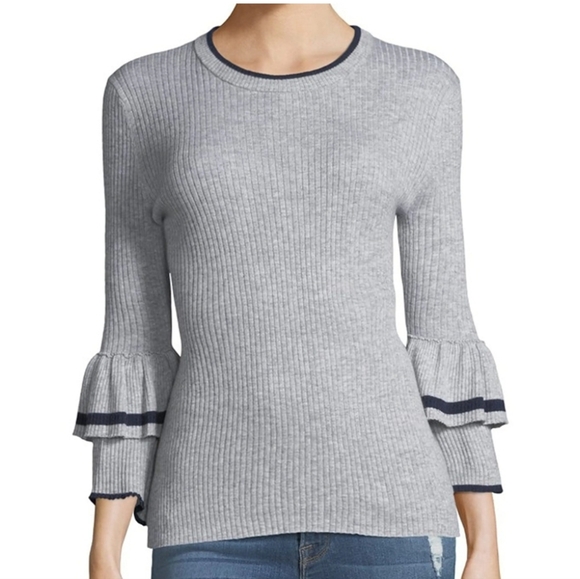FRAME Rib Knit Ruffle Cuff Wool Blend Sweater Size Small - Picture 1 of 9